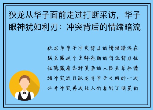 狄龙从华子面前走过打断采访，华子眼神犹如利刃：冲突背后的情绪暗流