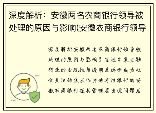 深度解析：安徽两名农商银行领导被处理的原因与影响(安徽农商银行领导班子)