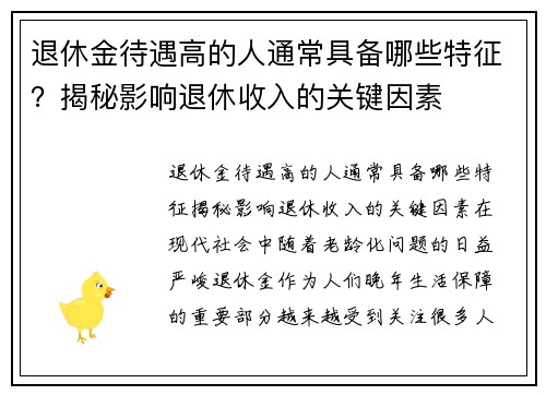 退休金待遇高的人通常具备哪些特征？揭秘影响退休收入的关键因素