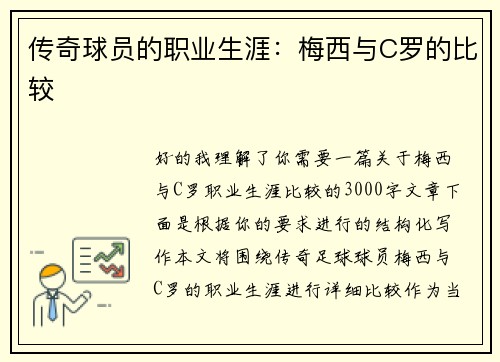 传奇球员的职业生涯：梅西与C罗的比较