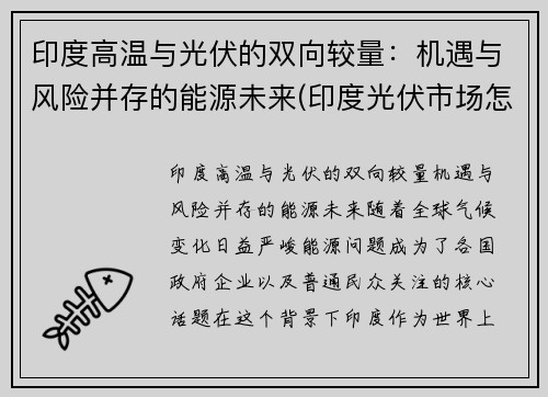印度高温与光伏的双向较量：机遇与风险并存的能源未来(印度光伏市场怎么样)