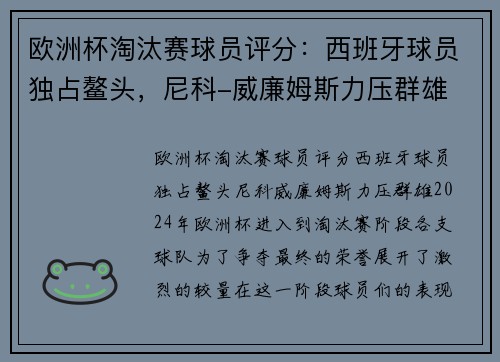 欧洲杯淘汰赛球员评分：西班牙球员独占鳌头，尼科-威廉姆斯力压群雄