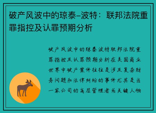 破产风波中的琼泰-波特：联邦法院重罪指控及认罪预期分析